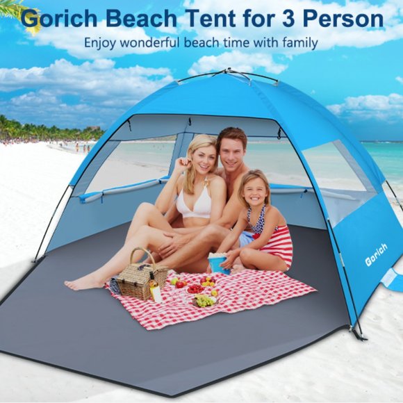 Gorich 3-4 Person Tent for Beach Camping BBQ Fishing Music Festivals Blue & Gray - Picture 1 of 9